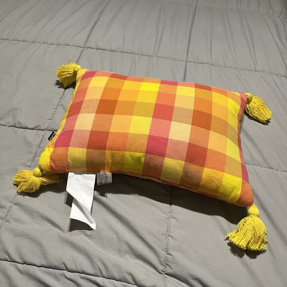 CRAYOLA X KOHL'S THROW PILLOW 14 X 20, HELLO CYBER YELLOW PLAID CHECKERED NWT - Picture 6 of 10